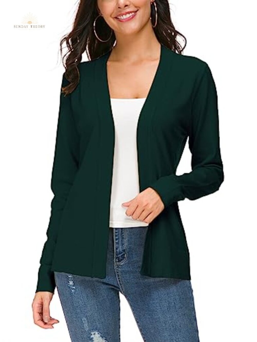 Womens Open Front Long Sleeve Knit Cardigan Lightweight Sweater